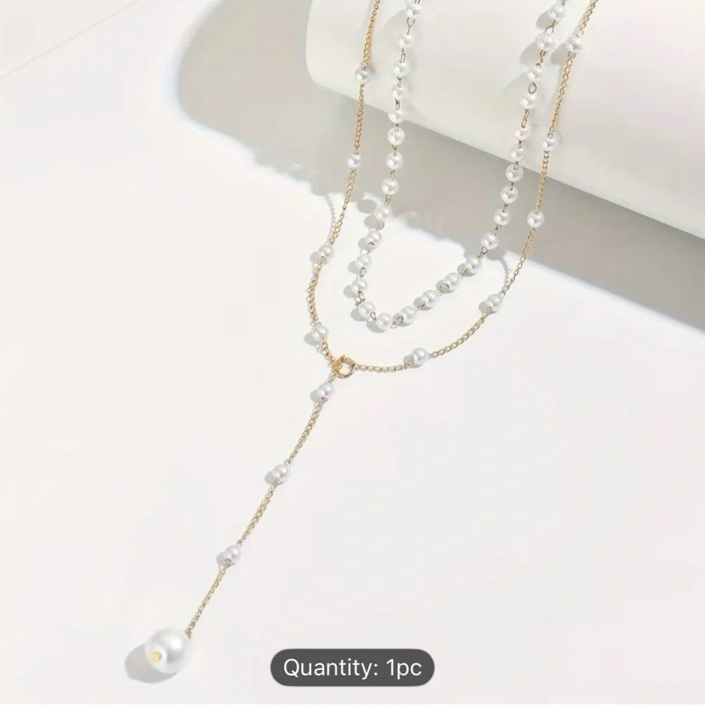 Delicate Elegant Gold Plated and Pearl Layered Necklace - Picture 2 of 5